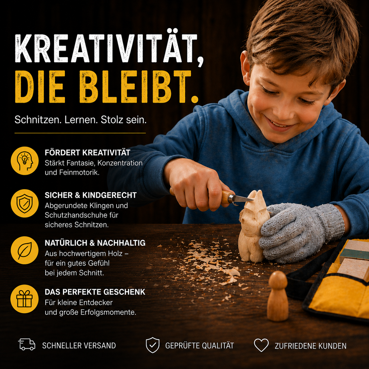 Vom Stock zum Kunstwerk – das Schnitzset für Kinder