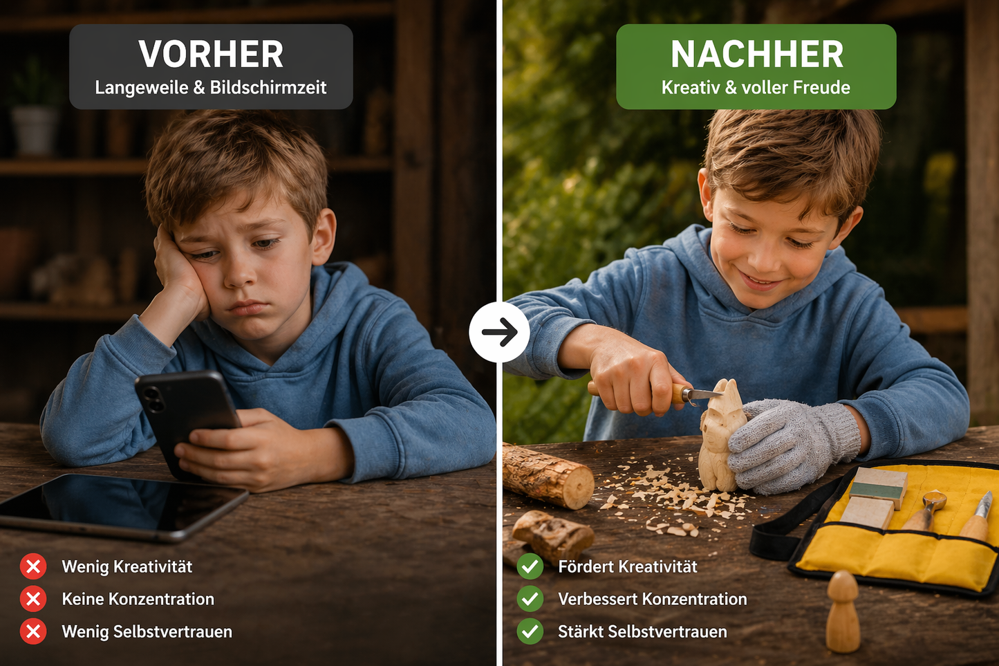 Vom Stock zum Kunstwerk – das Schnitzset für Kinder