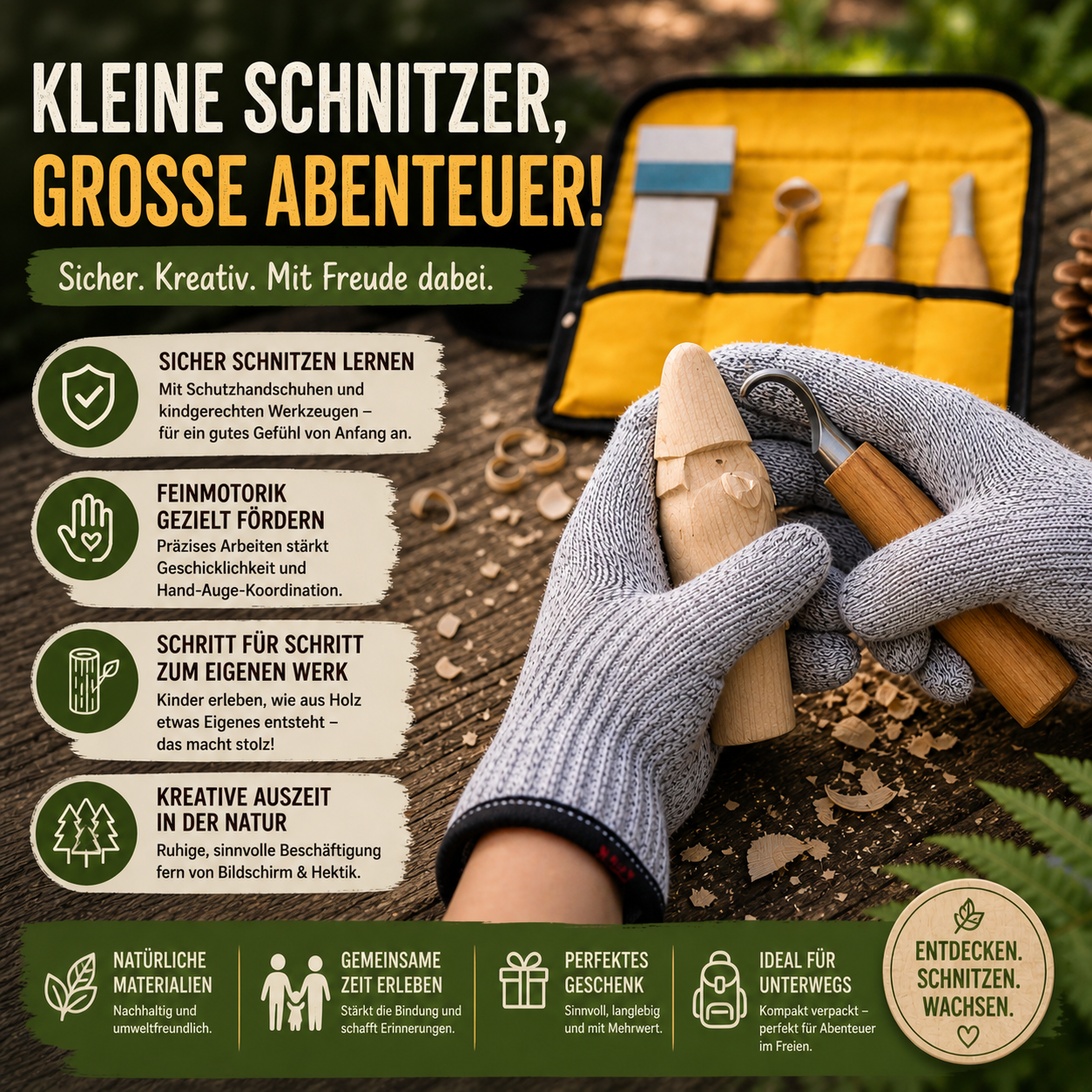Vom Stock zum Kunstwerk – das Schnitzset für Kinder